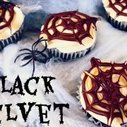 Black Velvet Cupcakes with Chocolate Webs
